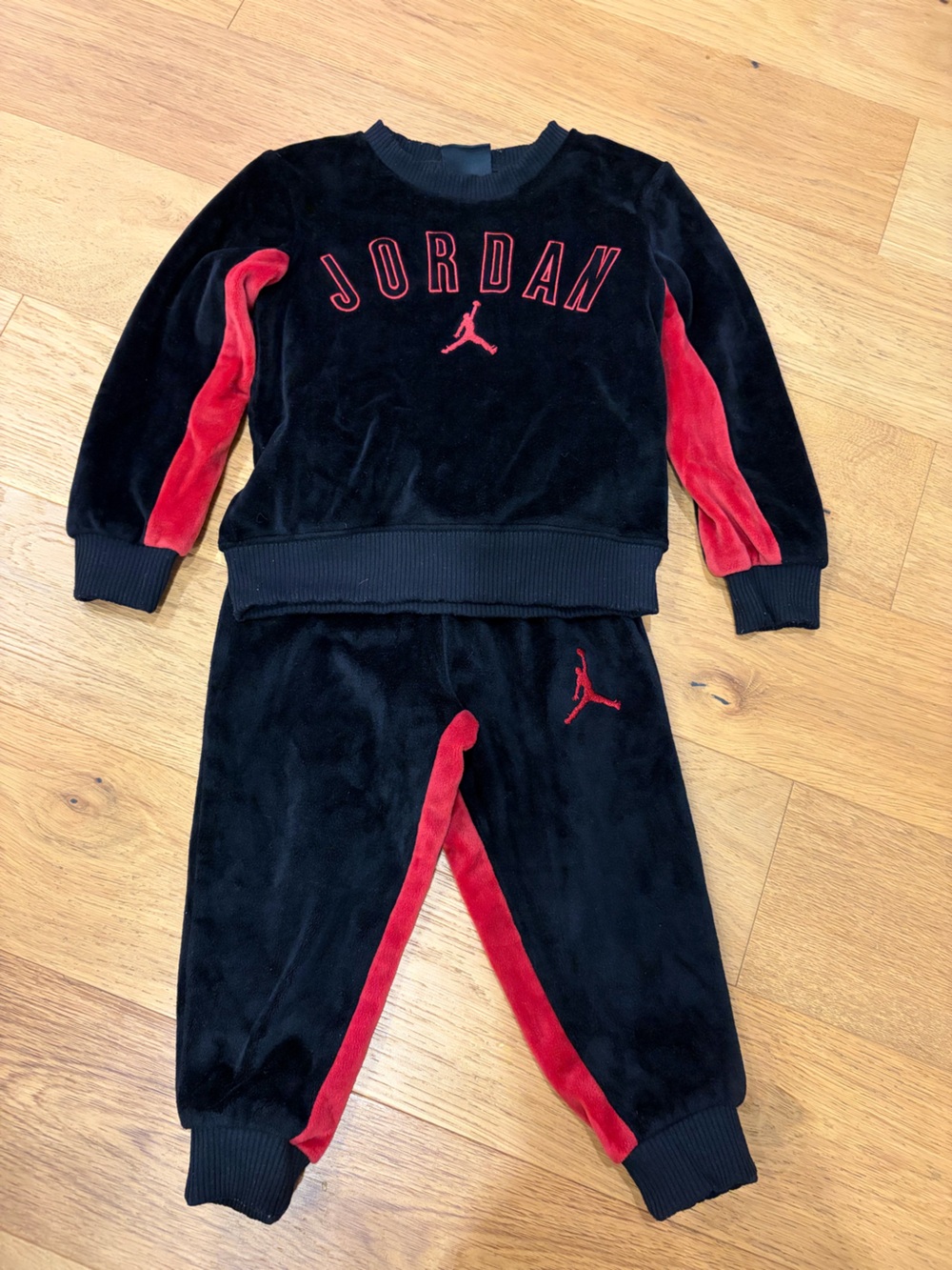 Jordan Black and Red Velour Joggers for Kids